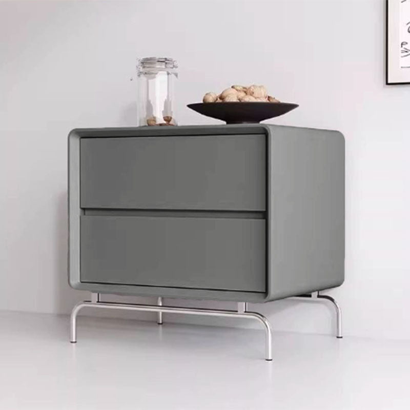 Contemporary Nordic Cat-Scratch Leather Pine Wood Carbon Steel Square Rectangular Nightstand With 2 Drawers For Bedroom