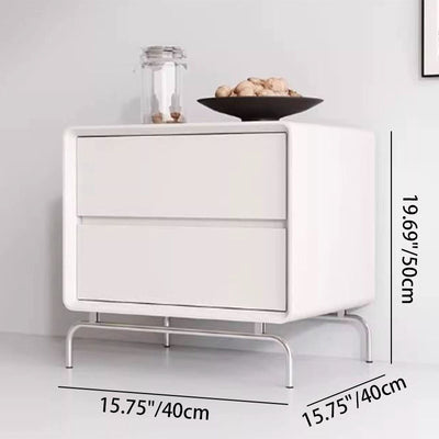 Contemporary Nordic Cat-Scratch Leather Pine Wood Carbon Steel Square Rectangular Nightstand With 2 Drawers For Bedroom
