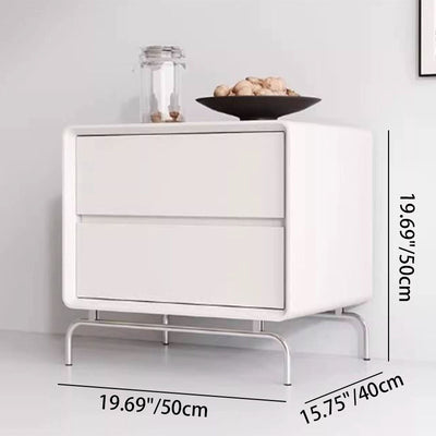 Contemporary Nordic Cat-Scratch Leather Pine Wood Carbon Steel Square Rectangular Nightstand With 2 Drawers For Bedroom