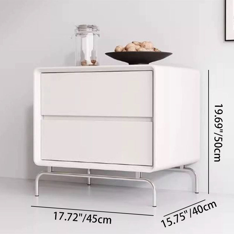 Zeitgenössischer nordischer Katzenkratzleder-Kiefernholz-Kohlenstoffstahl-Quadrat-Rechteck-Nachttisch mit 2 Schubladen für das Schlafzimmer 