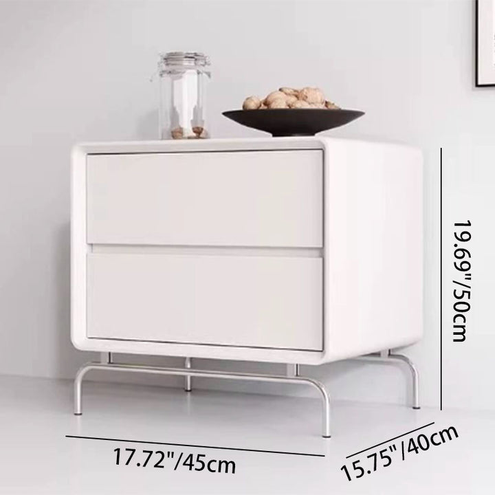 Contemporary Nordic Cat-Scratch Leather Pine Wood Carbon Steel Square Rectangular Nightstand With 2 Drawers For Bedroom