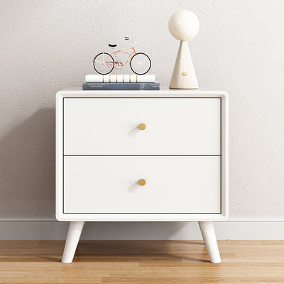 Modern Minimalist Square Rectangular Rubberwood Solid Wood Plywood Nightstand With 2-Drawer For Bedroom