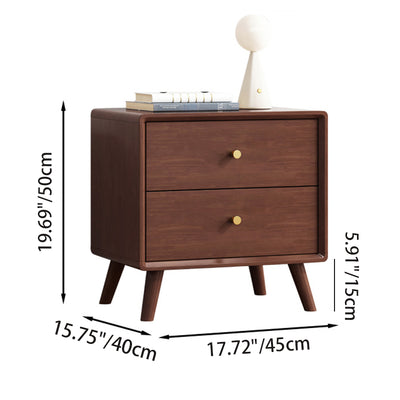 Modern Minimalist Square Rectangular Rubberwood Solid Wood Plywood Nightstand With 2-Drawer For Bedroom