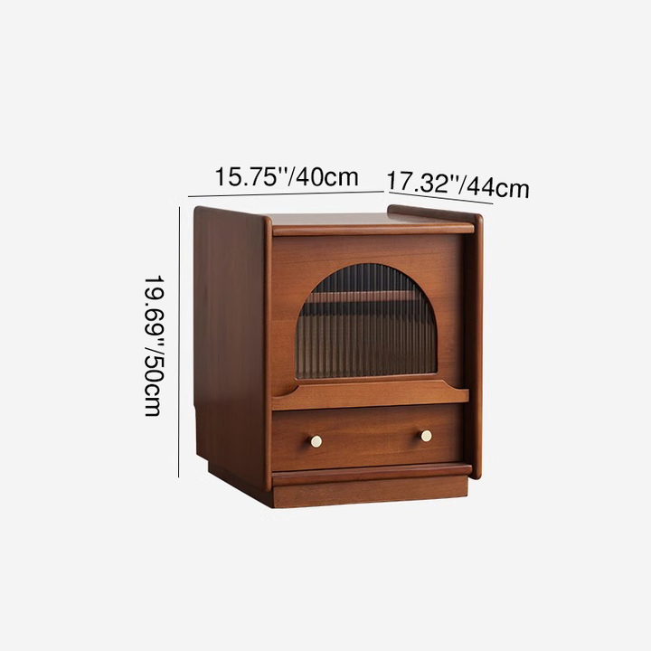 Table de chevet traditionnelle vintage carrée rectangulaire en bois de cerisier et bois de pin avec verre, avec 2 tiroirs, pour chambre à coucher 