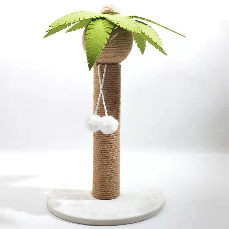 Arbre à chat griffoir contemporain en forme de cocotier, en sisal, feutre, tube en papier, panneau de fibres de densité moyenne, velours, avec balle jouet, pour salon 