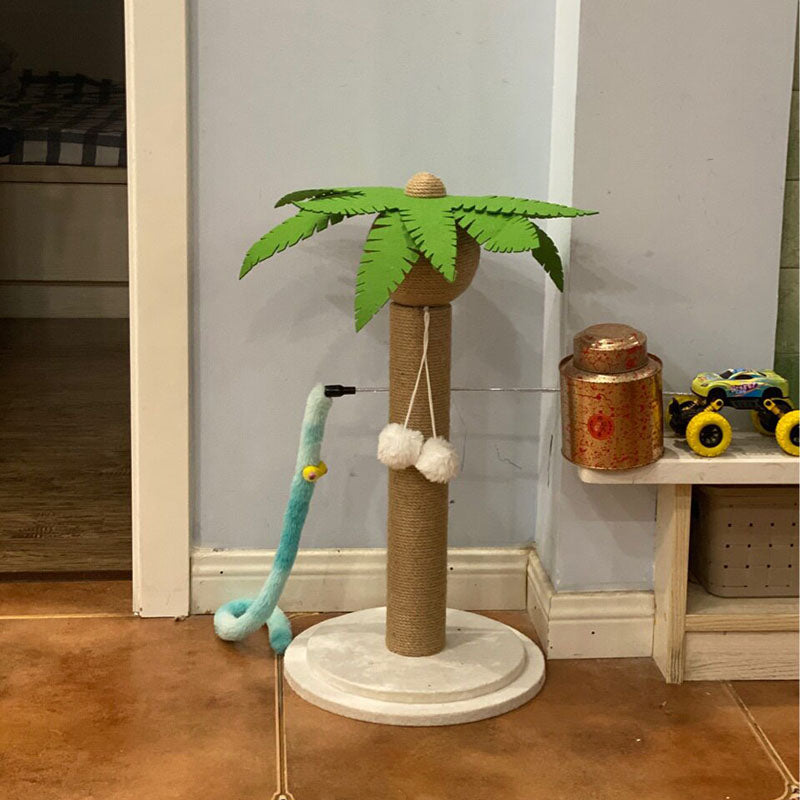 Arbre à chat griffoir contemporain en forme de cocotier, en sisal, feutre, tube en papier, panneau de fibres de densité moyenne, velours, avec balle jouet, pour salon 