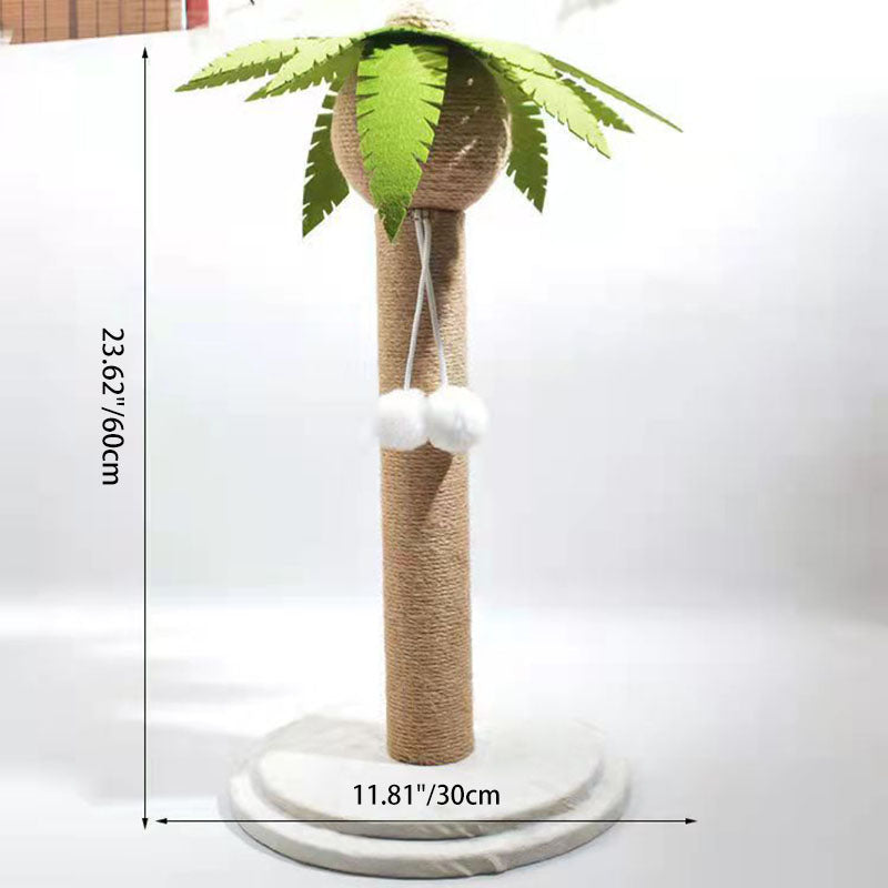 Arbre à chat griffoir contemporain en forme de cocotier, en sisal, feutre, tube en papier, panneau de fibres de densité moyenne, velours, avec balle jouet, pour salon 
