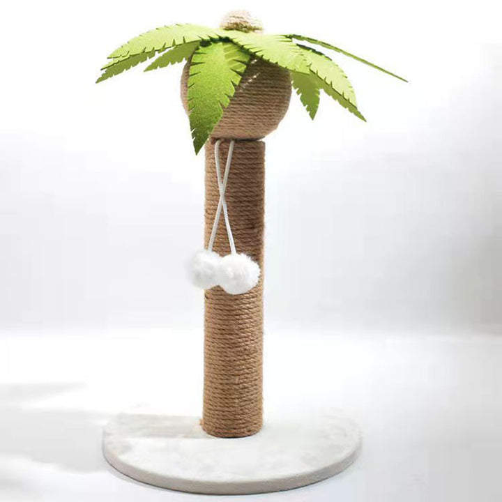 Arbre à chat griffoir contemporain en forme de cocotier, en sisal, feutre, tube en papier, panneau de fibres de densité moyenne, velours, avec balle jouet, pour salon 
