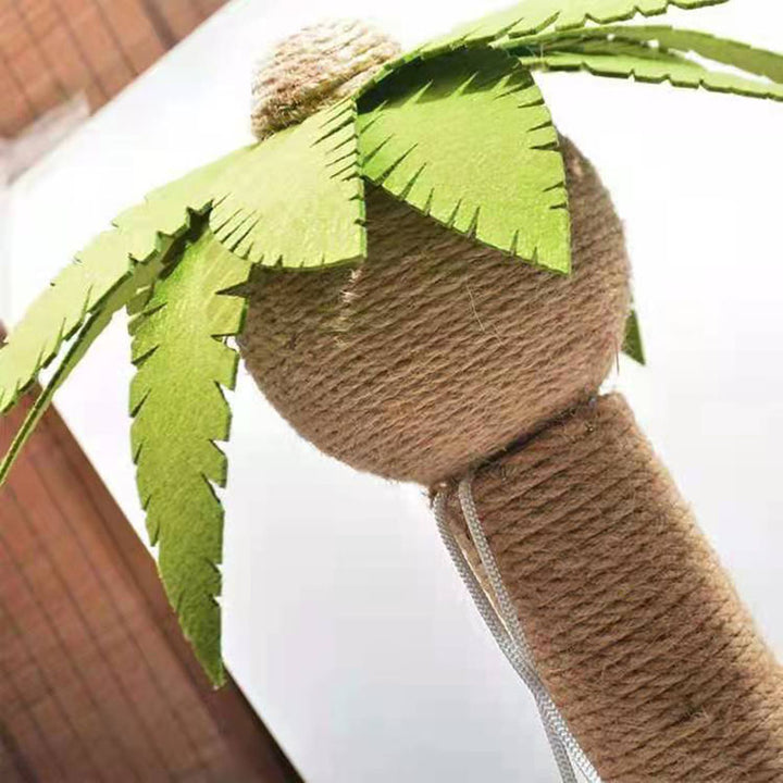 Arbre à chat griffoir contemporain en forme de cocotier, en sisal, feutre, tube en papier, panneau de fibres de densité moyenne, velours, avec balle jouet, pour salon 
