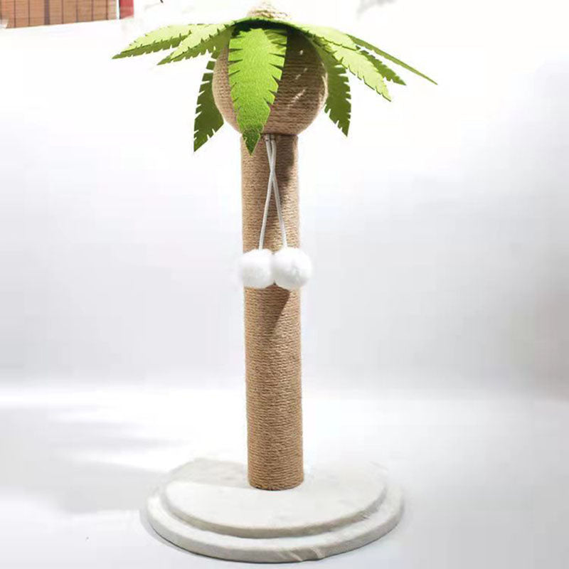 Arbre à chat griffoir contemporain en forme de cocotier, en sisal, feutre, tube en papier, panneau de fibres de densité moyenne, velours, avec balle jouet, pour salon 