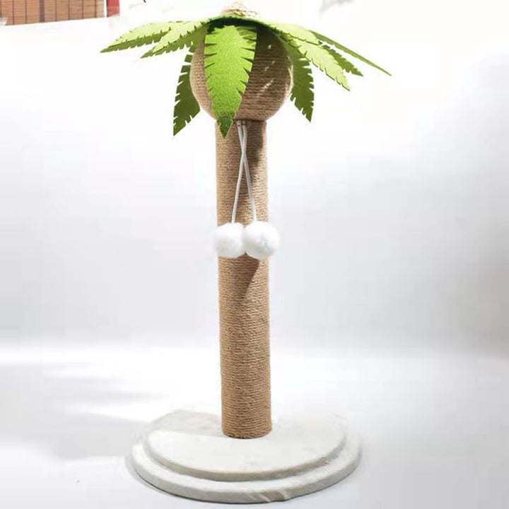 Arbre à chat griffoir contemporain en forme de cocotier, en sisal, feutre, tube en papier, panneau de fibres de densité moyenne, velours, avec balle jouet, pour salon 