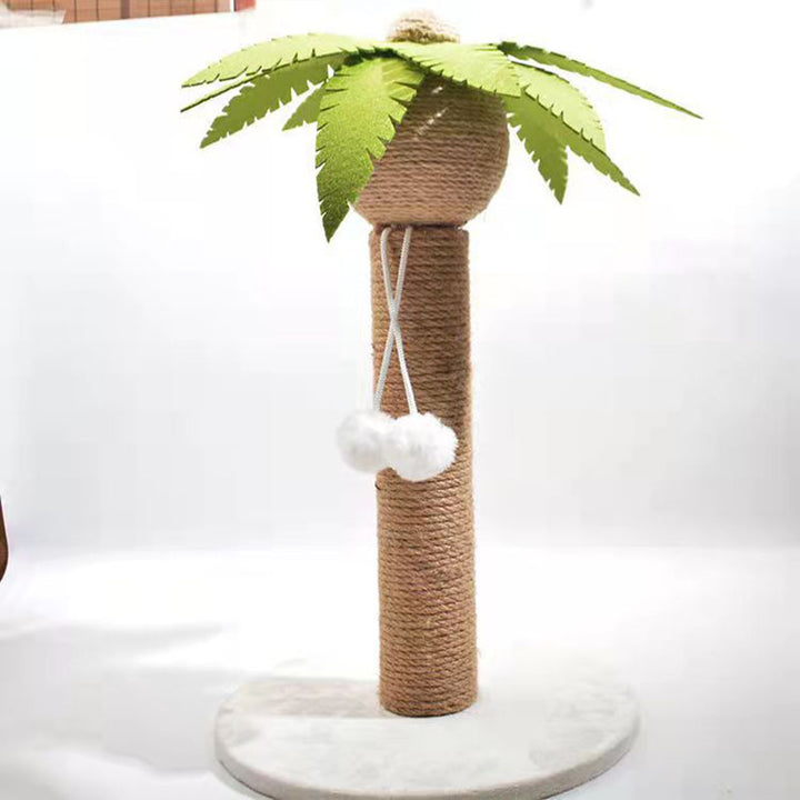Arbre à chat griffoir contemporain en forme de cocotier, en sisal, feutre, tube en papier, panneau de fibres de densité moyenne, velours, avec balle jouet, pour salon 