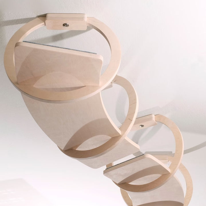 Modern Minimalist Round Curved Skybridge Plywood Felt Cat Tree &amp; Condo 1/2 Hammock For Living Room