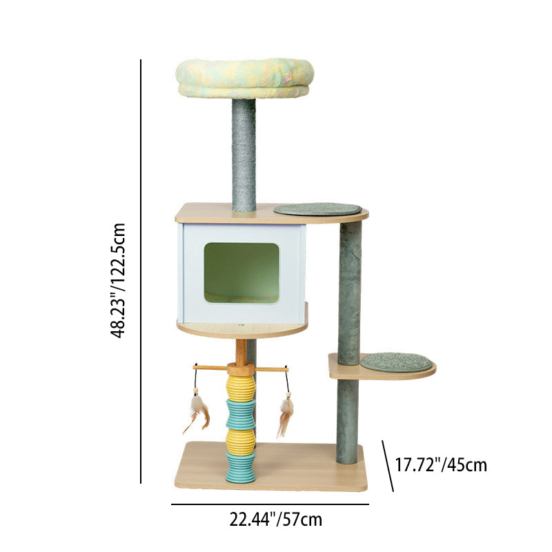 Contemporary Nordic Rectangular Cylindrical Particle Board Paper Tube Sisal Sherpa Fabric Velvet Cat Tree &amp; Condo 2-Condo For Living Room