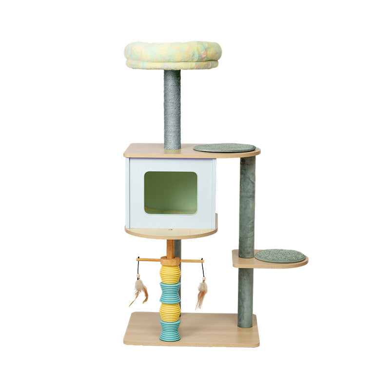Contemporary Nordic Rectangular Cylindrical Particle Board Paper Tube Sisal Sherpa Fabric Velvet Cat Tree &amp; Condo 2-Condo For Living Room