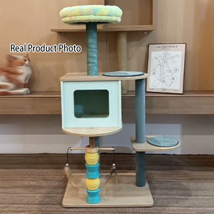 Contemporary Nordic Rectangular Cylindrical Particle Board Paper Tube Sisal Sherpa Fabric Velvet Cat Tree &amp; Condo 2-Condo For Living Room