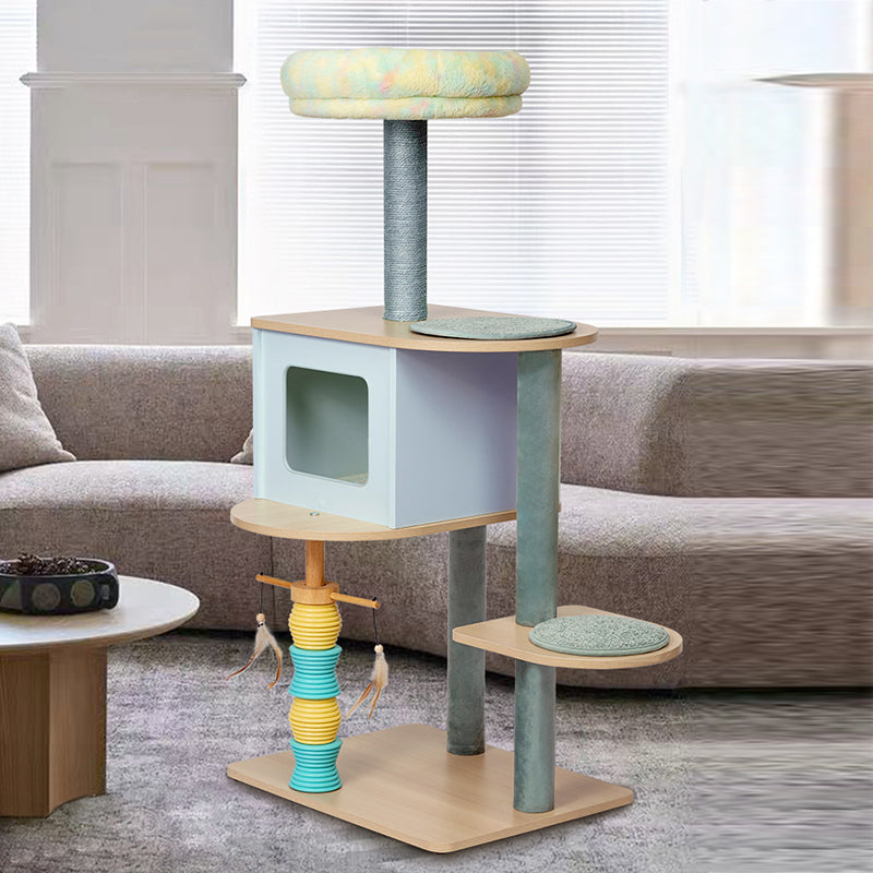 Contemporary Nordic Rectangular Cylindrical Particle Board Paper Tube Sisal Sherpa Fabric Velvet Cat Tree &amp; Condo 2-Condo For Living Room