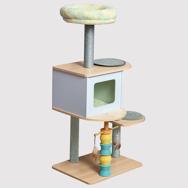 Contemporary Nordic Rectangular Cylindrical Particle Board Paper Tube Sisal Sherpa Fabric Velvet Cat Tree &amp; Condo 2-Condo For Living Room