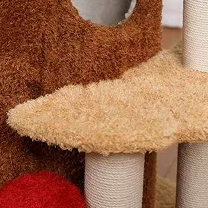 Arbre à chat contemporain créatif cylindrique en bois de pin avec peluche Teddy, sisal et condo, 2 condos pour salon 
