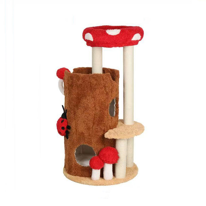 Arbre à chat contemporain créatif cylindrique en bois de pin avec peluche Teddy, sisal et condo, 2 condos pour salon 