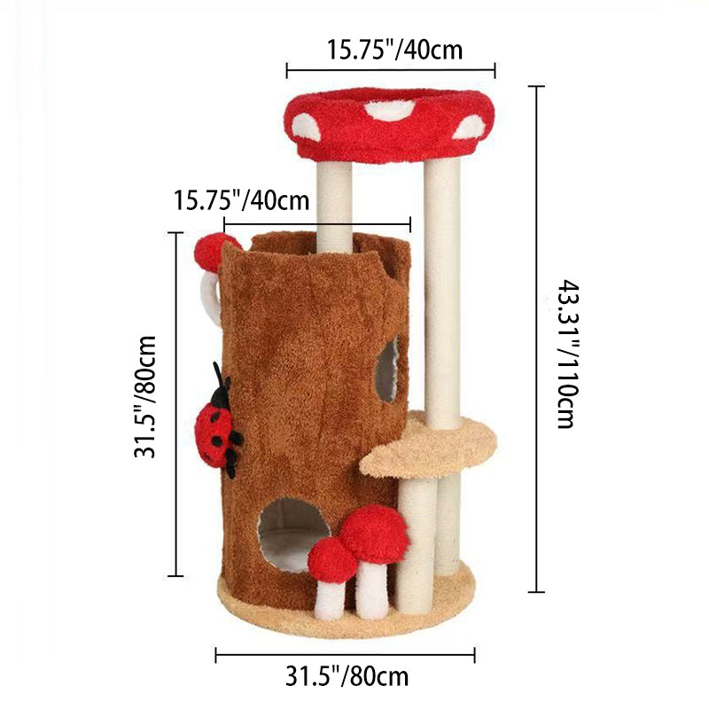 Arbre à chat contemporain créatif cylindrique en bois de pin avec peluche Teddy, sisal et condo, 2 condos pour salon 
