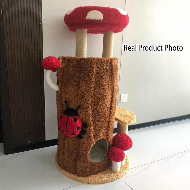 Arbre à chat contemporain créatif cylindrique en bois de pin avec peluche Teddy, sisal et condo, 2 condos pour salon 