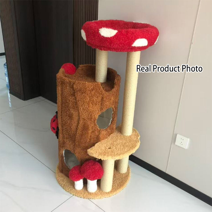 Arbre à chat contemporain créatif cylindrique en bois de pin avec peluche Teddy, sisal et condo, 2 condos pour salon 