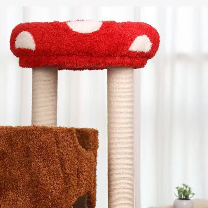 Arbre à chat contemporain créatif cylindrique en bois de pin avec peluche Teddy, sisal et condo, 2 condos pour salon 