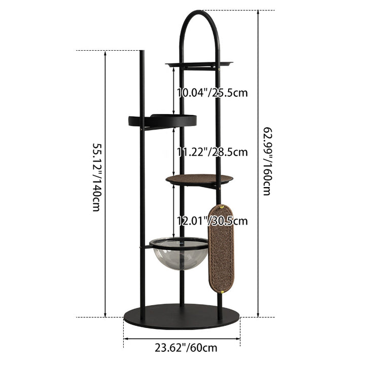 Árbol para Gatos y Condo Moderno Minimalista de Superficie Cilíndrica de Acero al Carbono, Acrílico, Tela de Poliéster y Falso Sisal con 3 Perchas para Sala de Estar 