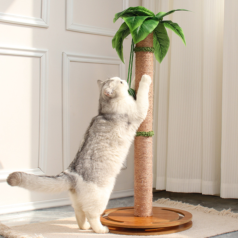 Contemporary Creative Cylindrical Tree-Shaped Sisal Medium Density Fiberboard Plastic Paper Tube Cat Scratching Post With Plants For Living Room
