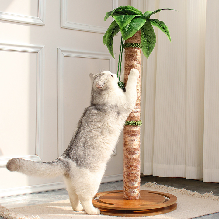 Contemporary Creative Cylindrical Tree-Shaped Sisal Medium Density Fiberboard Plastic Paper Tube Cat Scratching Post With Plants For Living Room