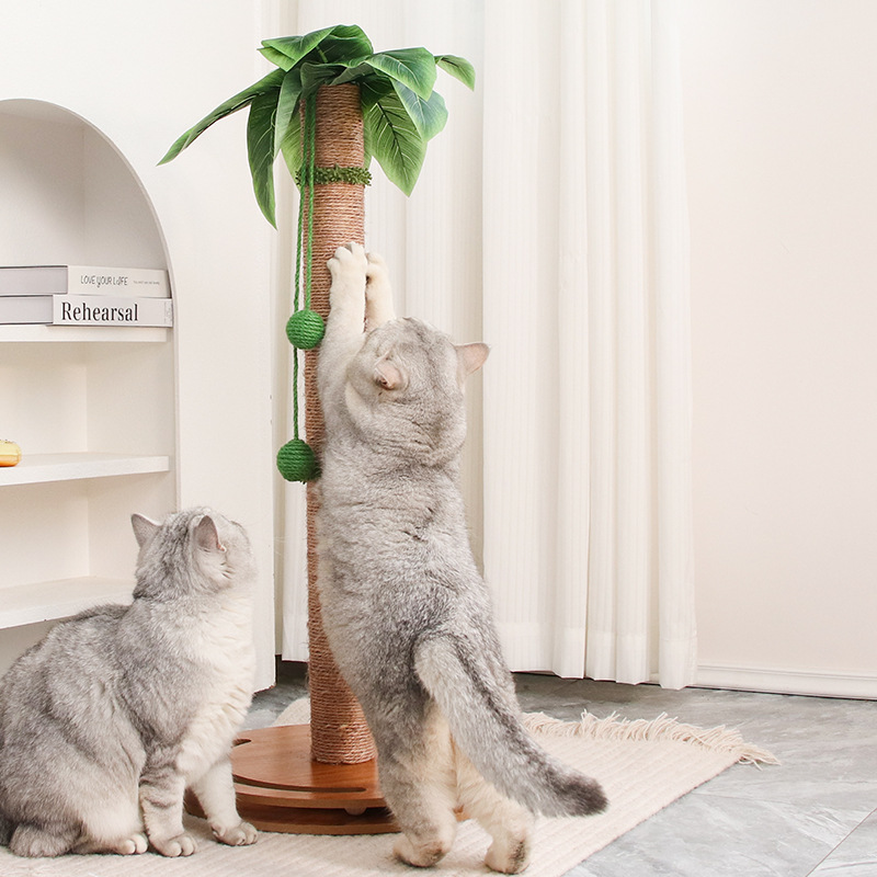 Contemporary Creative Cylindrical Tree-Shaped Sisal Medium Density Fiberboard Plastic Paper Tube Cat Scratching Post With Plants For Living Room