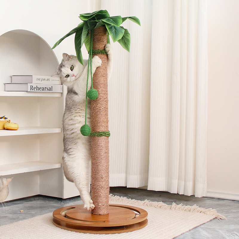 Contemporary Creative Cylindrical Tree-Shaped Sisal Medium Density Fiberboard Plastic Paper Tube Cat Scratching Post With Plants For Living Room