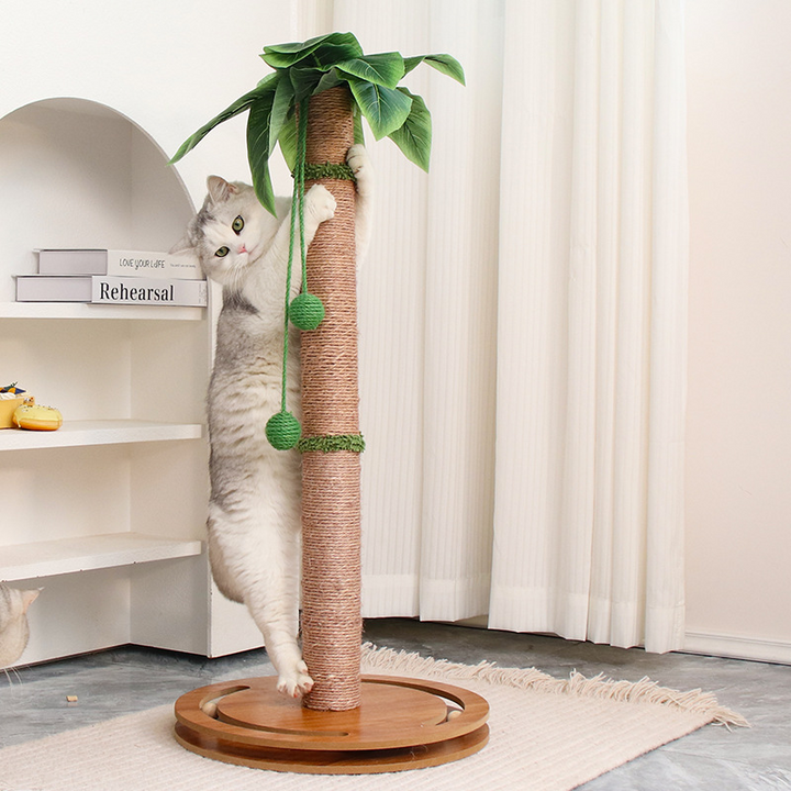 Contemporary Creative Cylindrical Tree-Shaped Sisal Medium Density Fiberboard Plastic Paper Tube Cat Scratching Post With Plants For Living Room