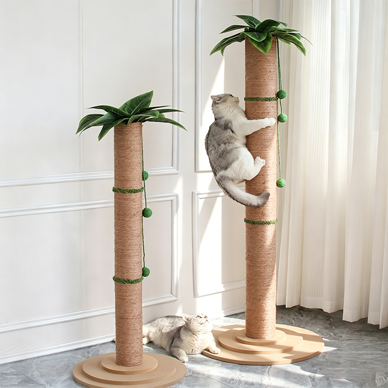 Contemporary Creative Cylindrical Tree-Shaped Sisal Medium Density Fiberboard Plastic Paper Tube Cat Scratching Post With Plants For Living Room