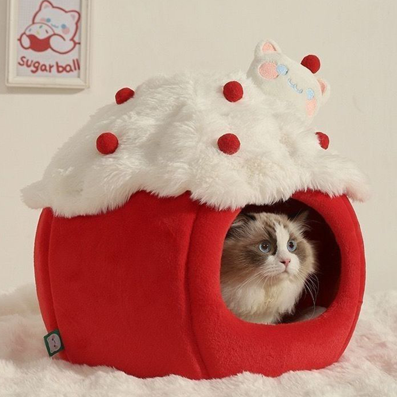 Contemporary Creative Cylindrical Cake-Shaped Velvet Sponge Cat Bed For Living Room