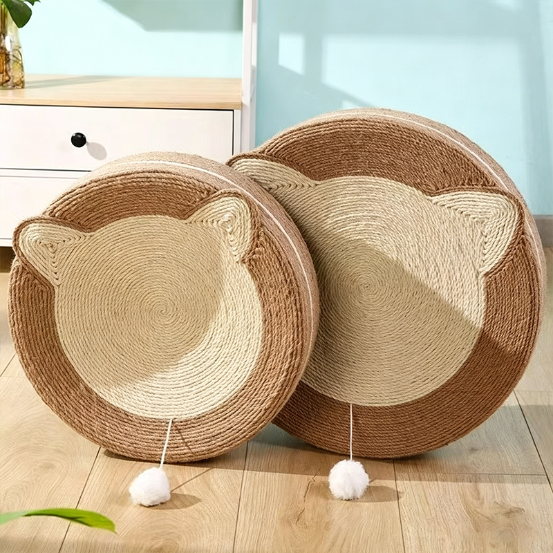Modern Minimalist Cylindrical Round Sisal Foam Cat Scratching Post &amp; Scratching Board With Toy Ball For Living Room