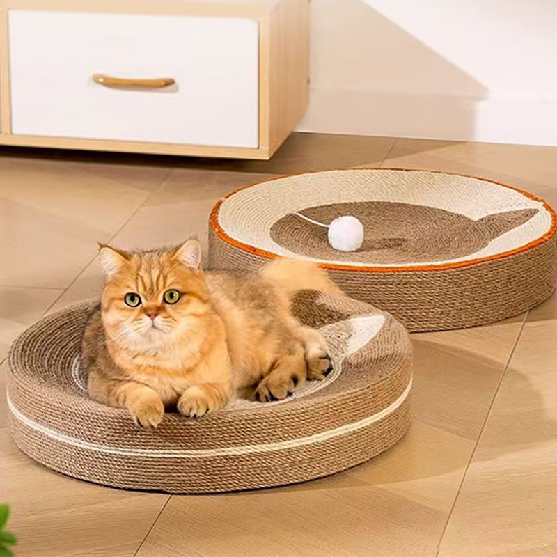 Modern Minimalist Cylindrical Round Sisal Foam Cat Scratching Post &amp; Scratching Board With Toy Ball For Living Room