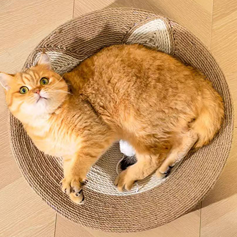 Modern Minimalist Cylindrical Round Sisal Foam Cat Scratching Post &amp; Scratching Board With Toy Ball For Living Room