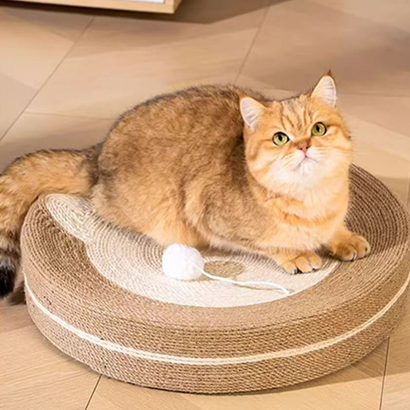 Modern Minimalist Cylindrical Round Sisal Foam Cat Scratching Post &amp; Scratching Board With Toy Ball For Living Room