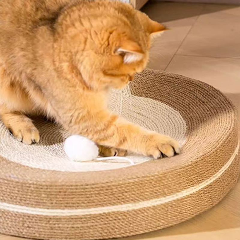Modern Minimalist Cylindrical Round Sisal Foam Cat Scratching Post &amp; Scratching Board With Toy Ball For Living Room