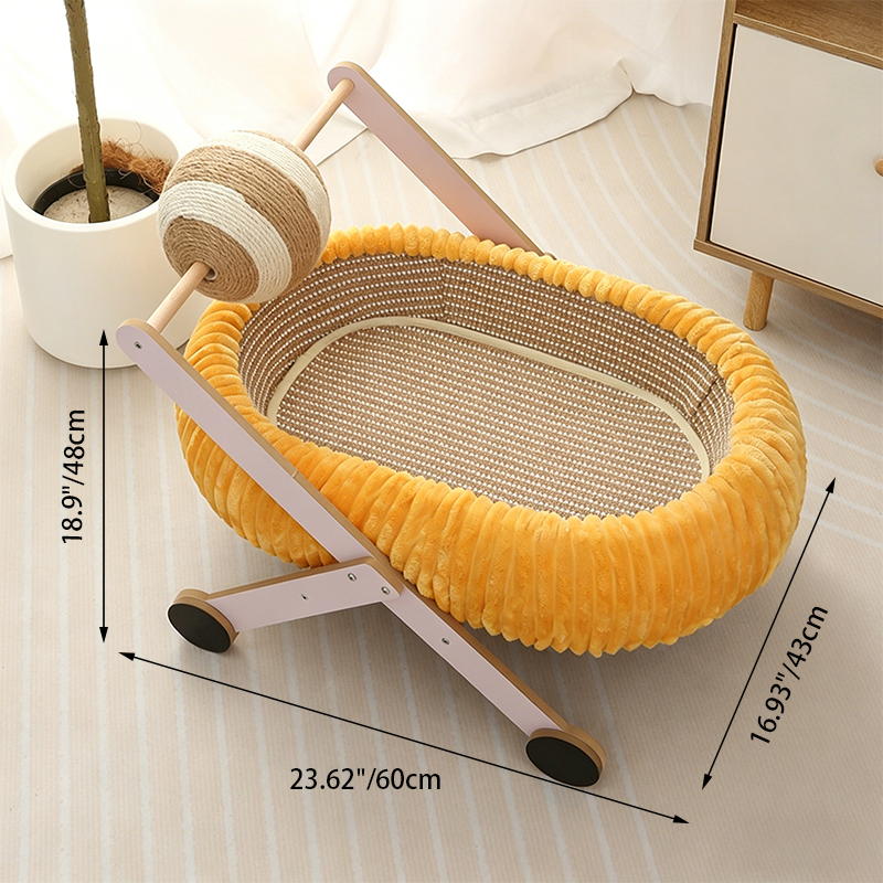 コンテンポラリー クリエイティブ オーバル 星空デザイン サイザル麻 コットンロープ ファブリック MDF（中密度繊維板） フォーム ベルベット テディフリース 猫用ベッド トイボール付き リビングルーム用 