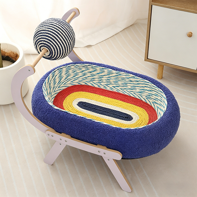 コンテンポラリー クリエイティブ オーバル 星空デザイン サイザル麻 コットンロープ ファブリック MDF（中密度繊維板） フォーム ベルベット テディフリース 猫用ベッド トイボール付き リビングルーム用 