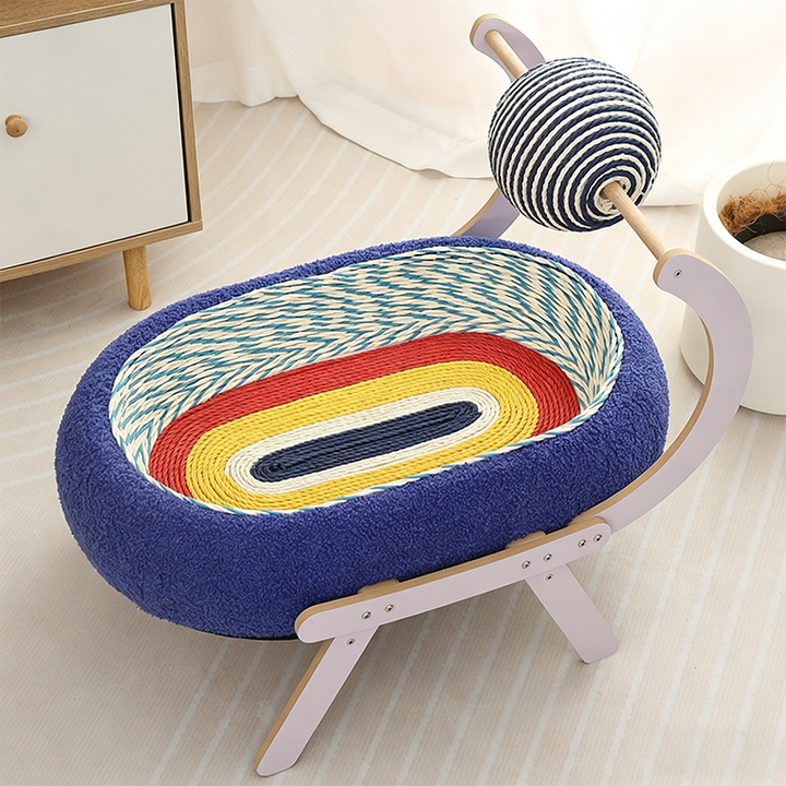 コンテンポラリー クリエイティブ オーバル 星空デザイン サイザル麻 コットンロープ ファブリック MDF（中密度繊維板） フォーム ベルベット テディフリース 猫用ベッド トイボール付き リビングルーム用 