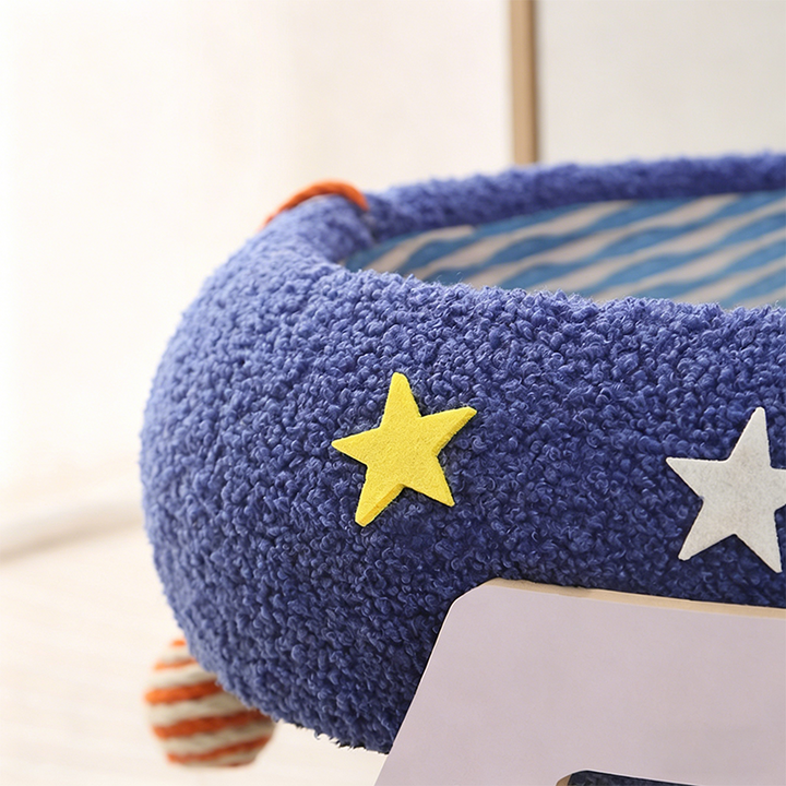 コンテンポラリー クリエイティブ オーバル 星空デザイン サイザル麻 コットンロープ ファブリック MDF（中密度繊維板） フォーム ベルベット テディフリース 猫用ベッド トイボール付き リビングルーム用 