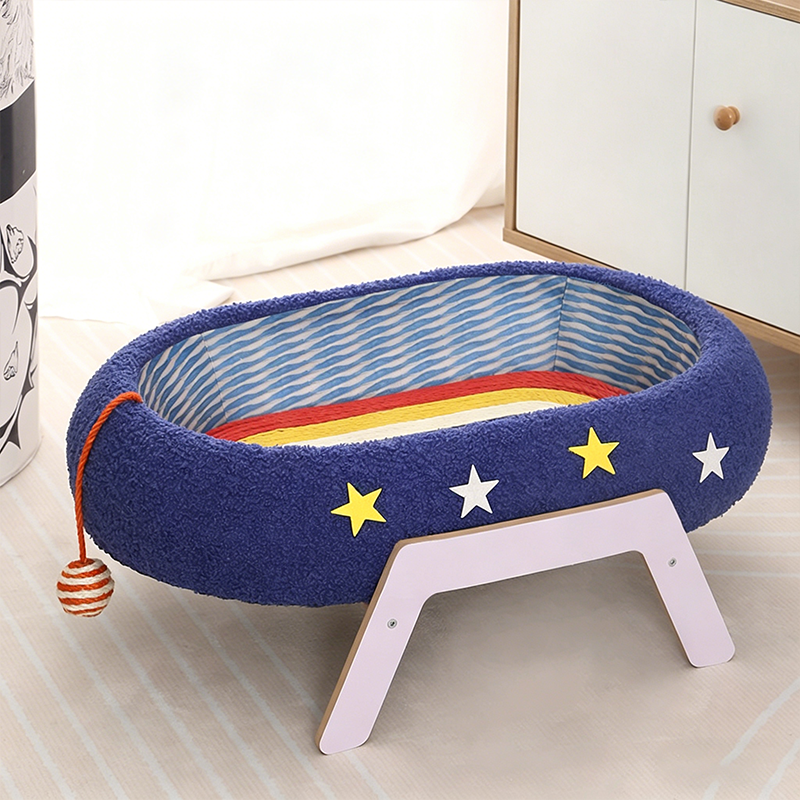 コンテンポラリー クリエイティブ オーバル 星空デザイン サイザル麻 コットンロープ ファブリック MDF（中密度繊維板） フォーム ベルベット テディフリース 猫用ベッド トイボール付き リビングルーム用 