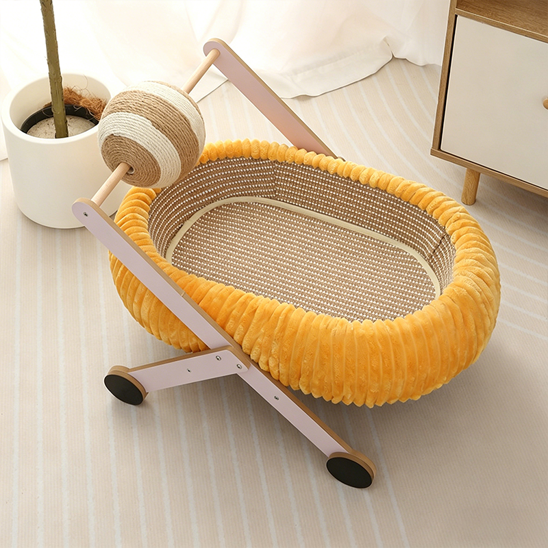 コンテンポラリー クリエイティブ オーバル 星空デザイン サイザル麻 コットンロープ ファブリック MDF（中密度繊維板） フォーム ベルベット テディフリース 猫用ベッド トイボール付き リビングルーム用 