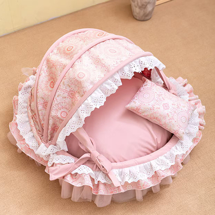 Traditional French Round PP Velvet Chenille Fabric Cat Bed &amp; Dog Bed Foldable Shelter For Living Room