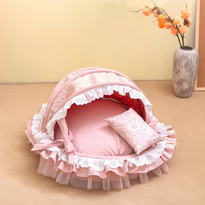 Traditional French Round PP Velvet Chenille Fabric Cat Bed &amp; Dog Bed Foldable Shelter For Living Room