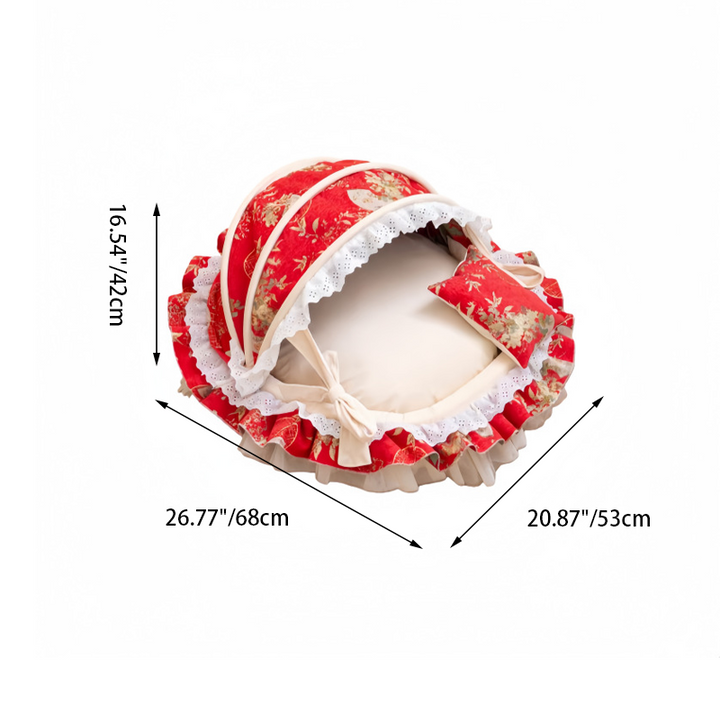 Traditional French Round PP Velvet Chenille Fabric Cat Bed &amp; Dog Bed Foldable Shelter For Living Room